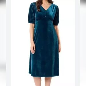 NWT Briggs Teal Green Velvet Midi Dress    Size XS